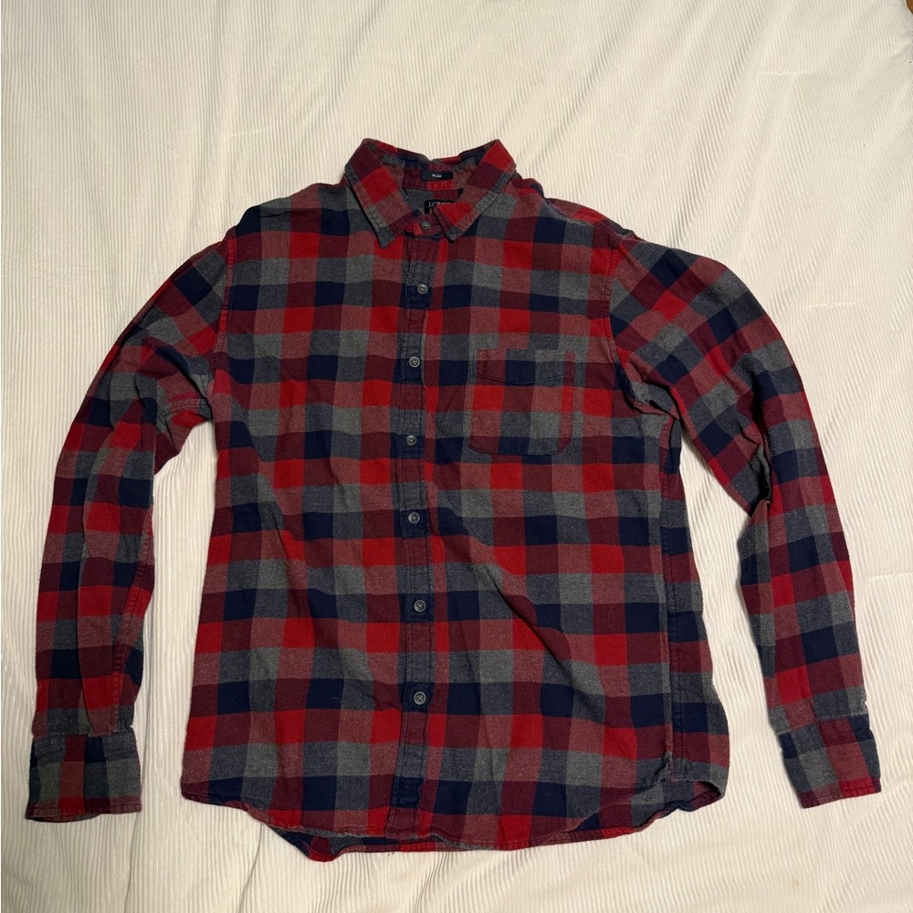J. Crew Red and Navy Checkered Flannel Shirt